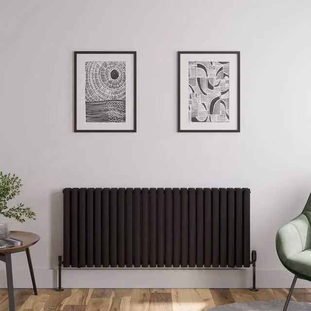 Temprazo Black Oval Tube Double Panel Horizontal Designer Radiator W: 144 cm, H: 60 cm