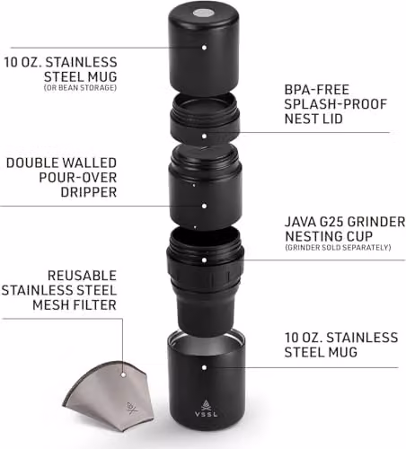 VSSL Nest Pour-Over Coffee Kit with Two Double Wall Insulated Mugs in Black – 4