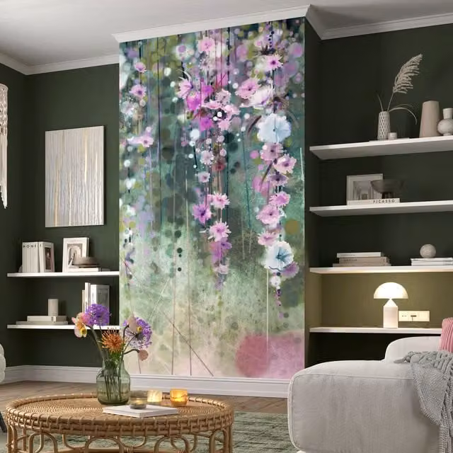 Erismann Floral Garden 3D Photographic Wall Mural in Green and Purple