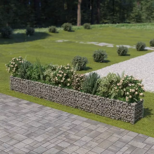 Berkfield Home Silver Galvanised Steel Wire Mesh Gabion Raised Bed, W: 450 cm, D: 50 cm, H: 50 cm