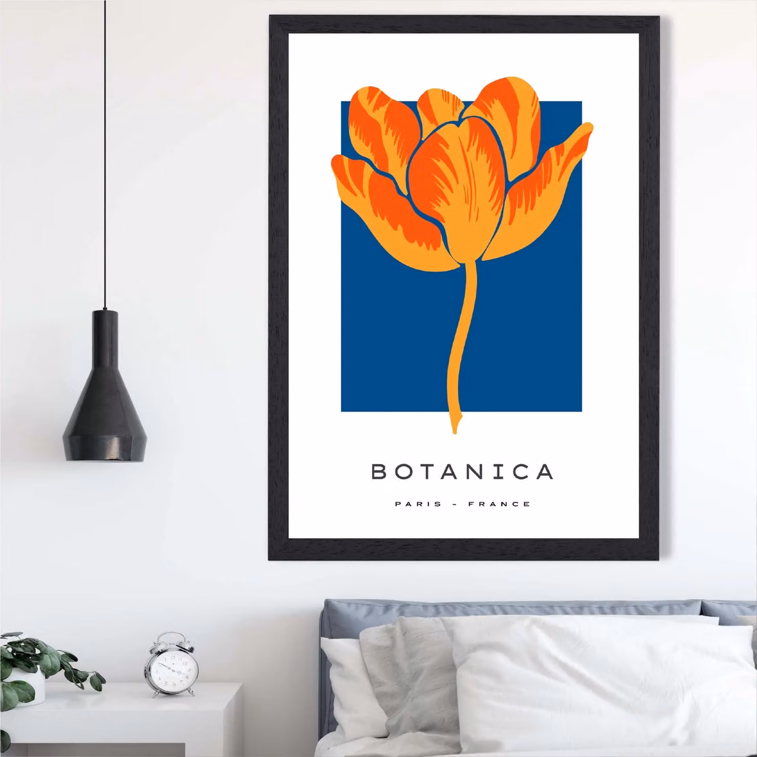 ARTZE Orange and Blue Tulip Flower Market Exhibition Framed Print, Black Frame, H 29.7 cm x W 21.0 cm – 2