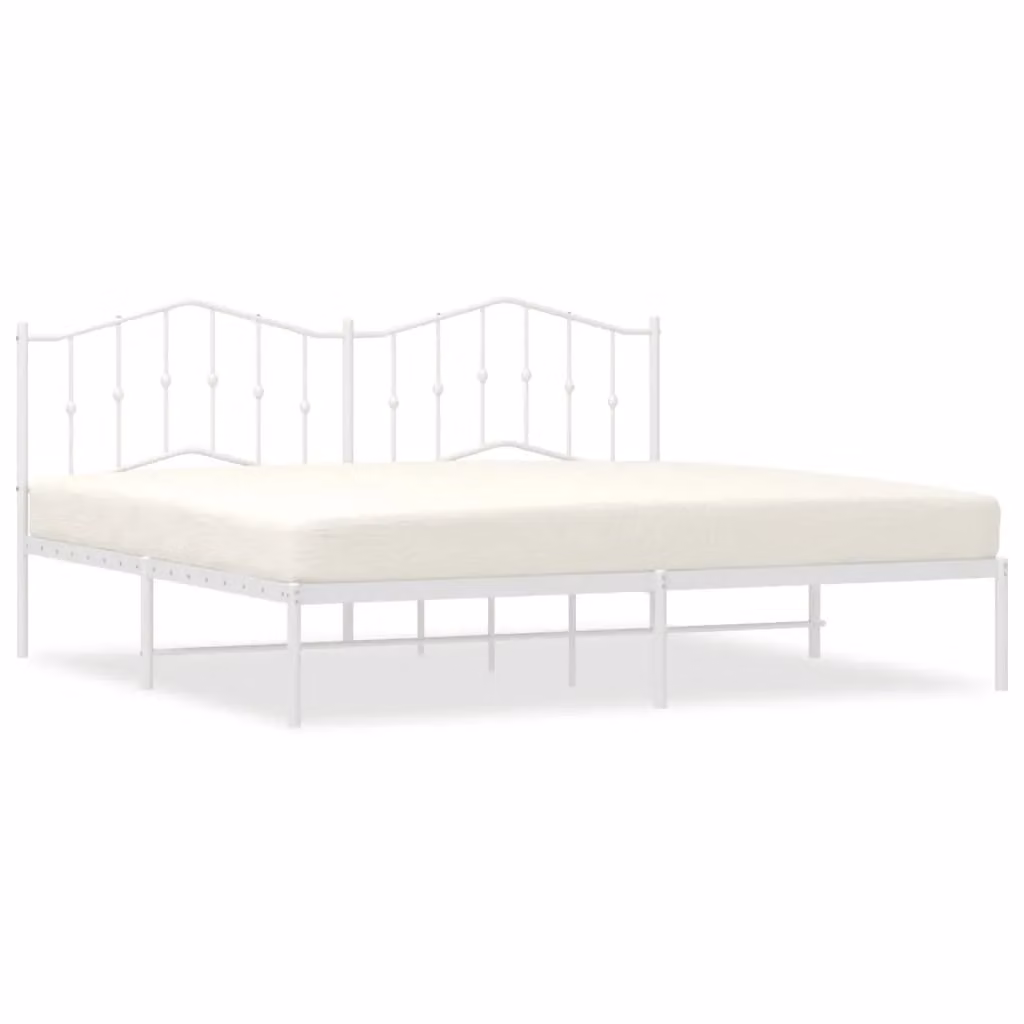 Berkfield Home Metal Bed Frame with Headboard, White, W: 193 cm, D: 203 cm – 2