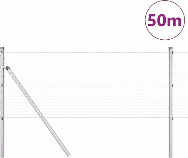 Berkfield Home Modern Welded Wire Fence with 13 Posts, Silver Galvanised Steel, 0.6 x 50 m