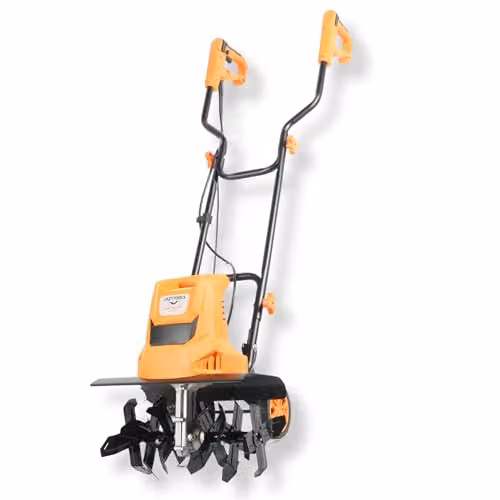 Ark Mat 1500W Electric Soil Tiller with 400mm Working Width and 220mm Depth, Orange Garden Cultivator Rotavator with 6 Steel Blades – 1