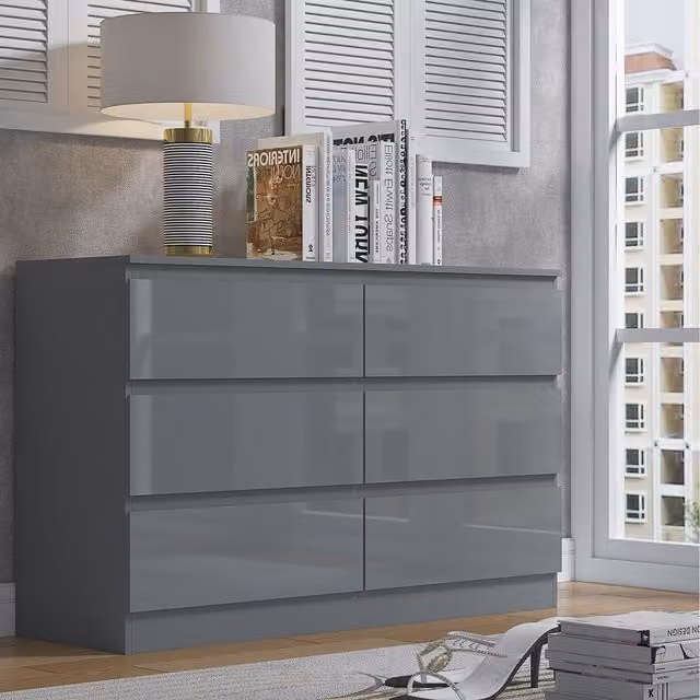 FWStyle Glossy Grey Chest of Drawers