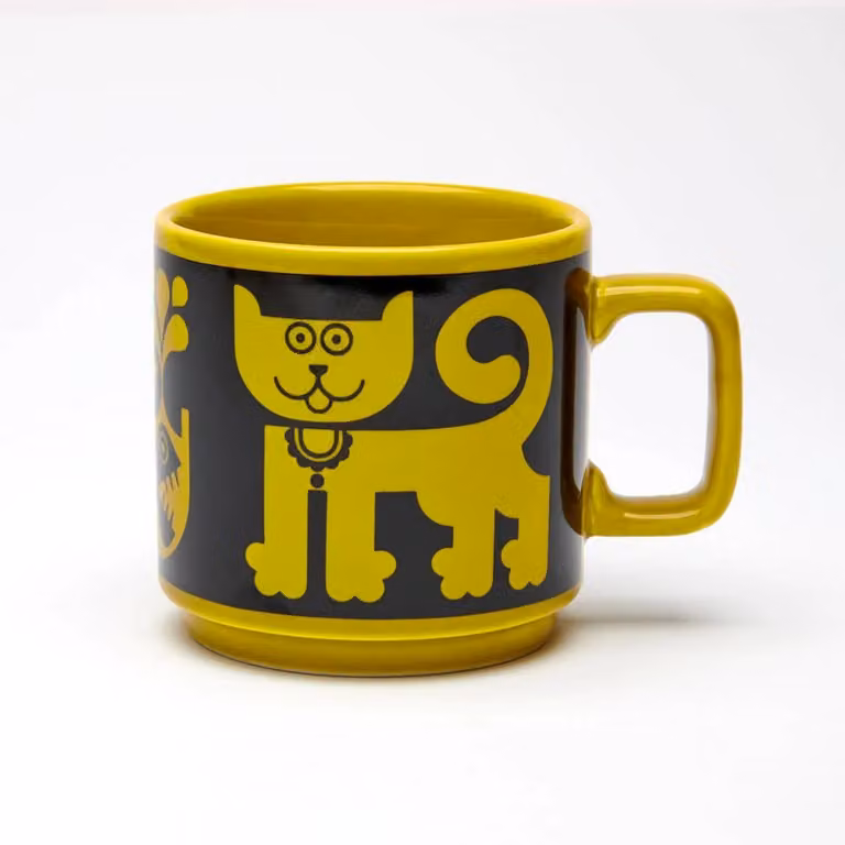 Magpie x Hornsea Ceramic Cat & Piranha Mug, Yellow
