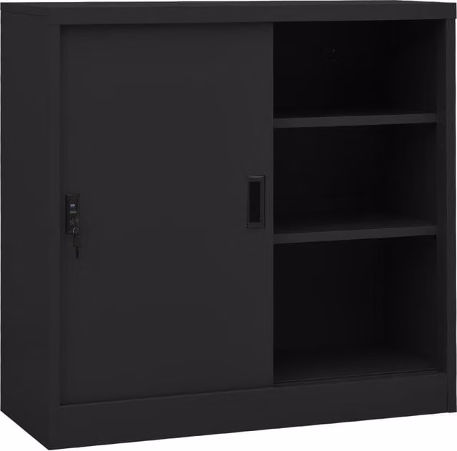 Berkfield Modern Home Office Cabinet in Anthracite and Black with Sliding Doors and Lock, W/D/H: 90 x 40 x 90 cm