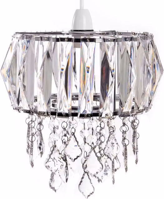 Innoteck Modern Cylinder Acrylic Ceiling Drum Light Shade in Transparent and Chrome with Clip-on Easy Fit Design