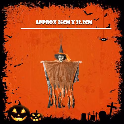 VFM e-Store Hanging Orange Skeleton Halloween Decoration with Light Up Eyes – 3