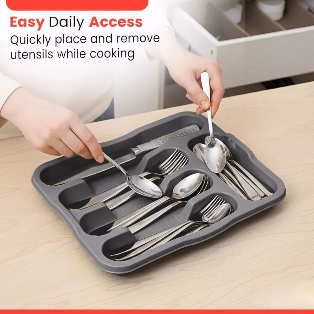 KORVIXA 5 Compartment Plastic Cutlery Tray in Dark Grey, Width: 100 cm – 4