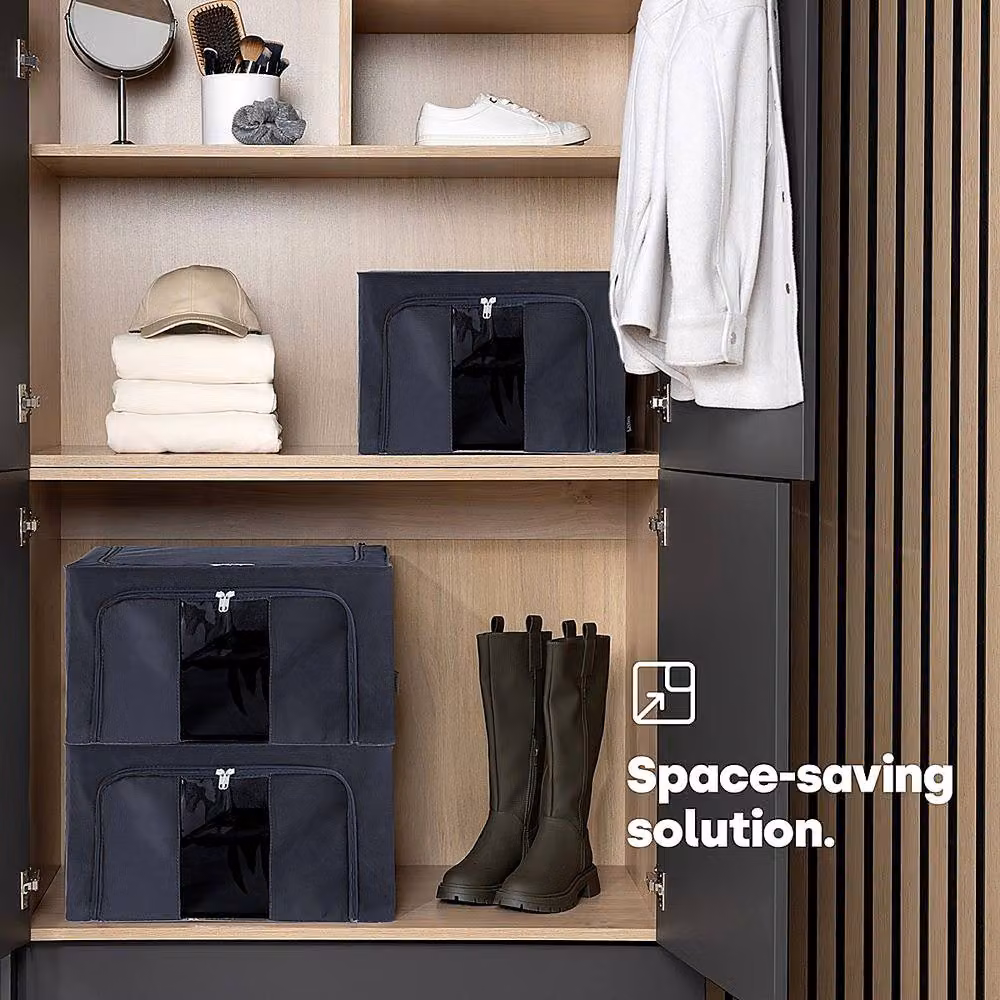 YnysTec 3-Piece Zipped Clothes Storage Bags in Dark Blue, Large Wardrobe Closet Organiser Boxes with Lids – 6
