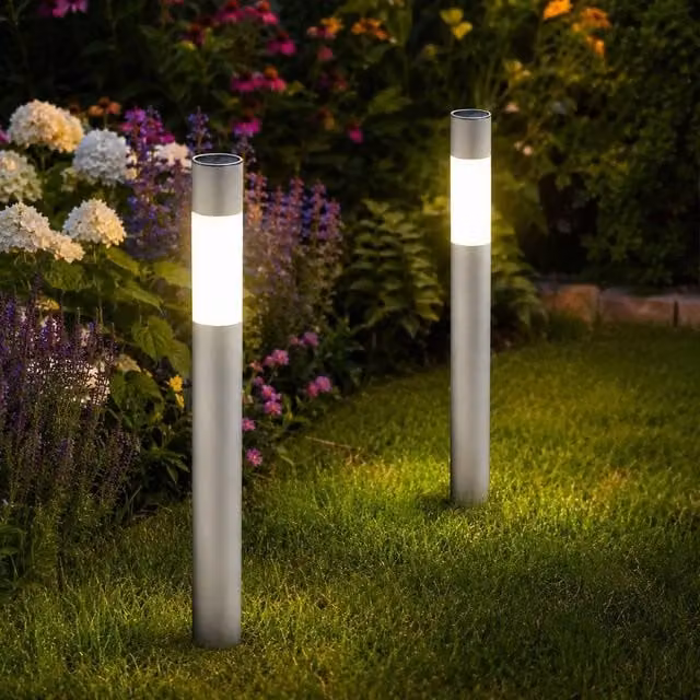 GWSOLAR 2 Pack Solar Garden Lights in Silver with Switchable White and Warm Light, Height: 70 cm – 1