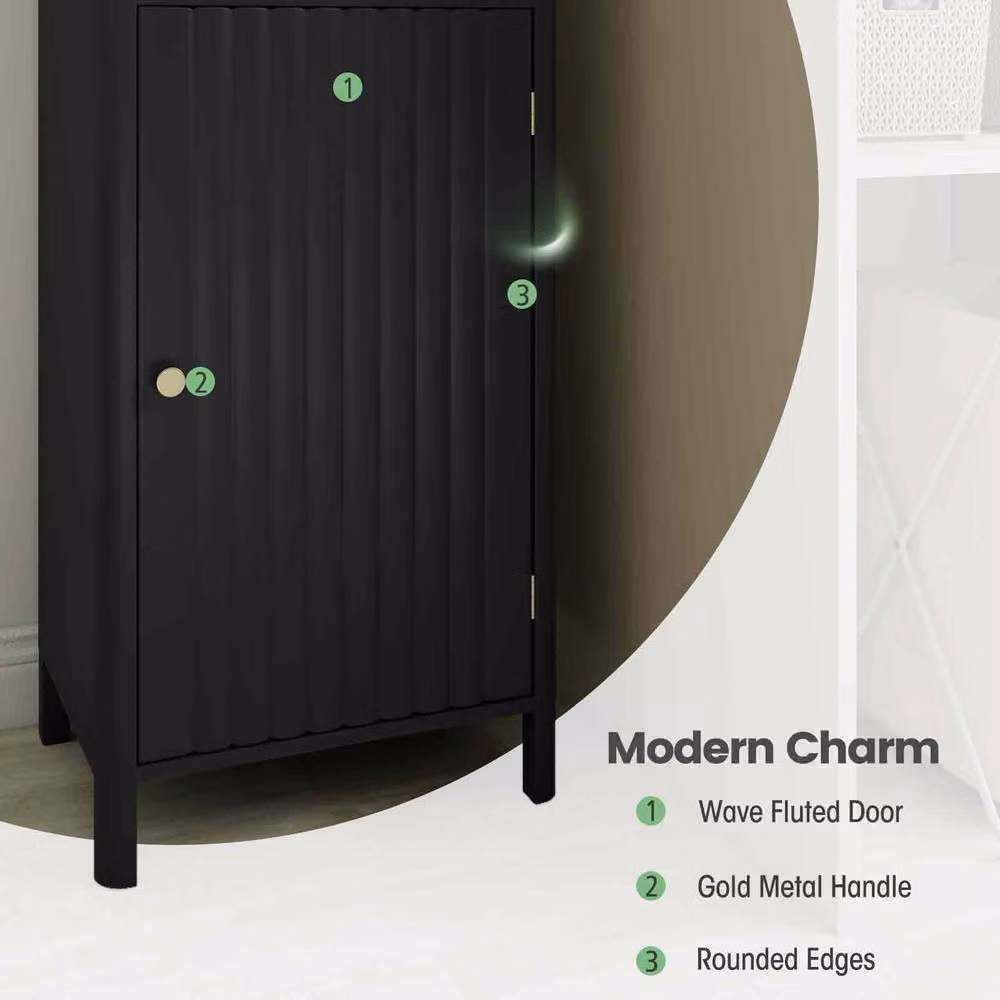 Costway Black Wooden Narrow Bathroom Floor Cabinet with Drawer and Shelves, Height: 170 cm, Width: 30 cm, Depth: 40 cm – 8