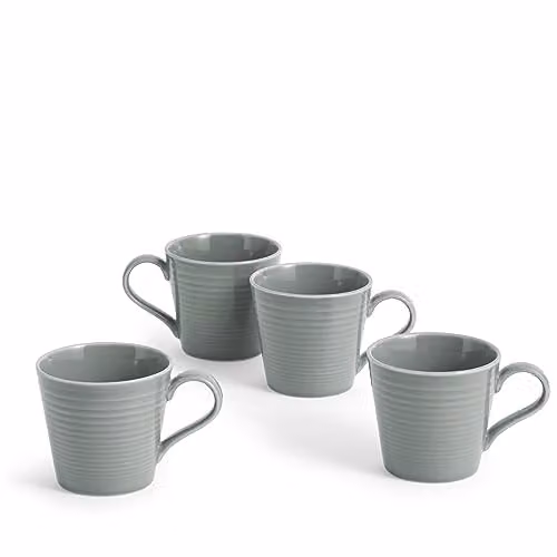 Royal Doulton Gordon Ramsay Maze Stoneware Mugs, Grey and White, Set of 4, 400ml