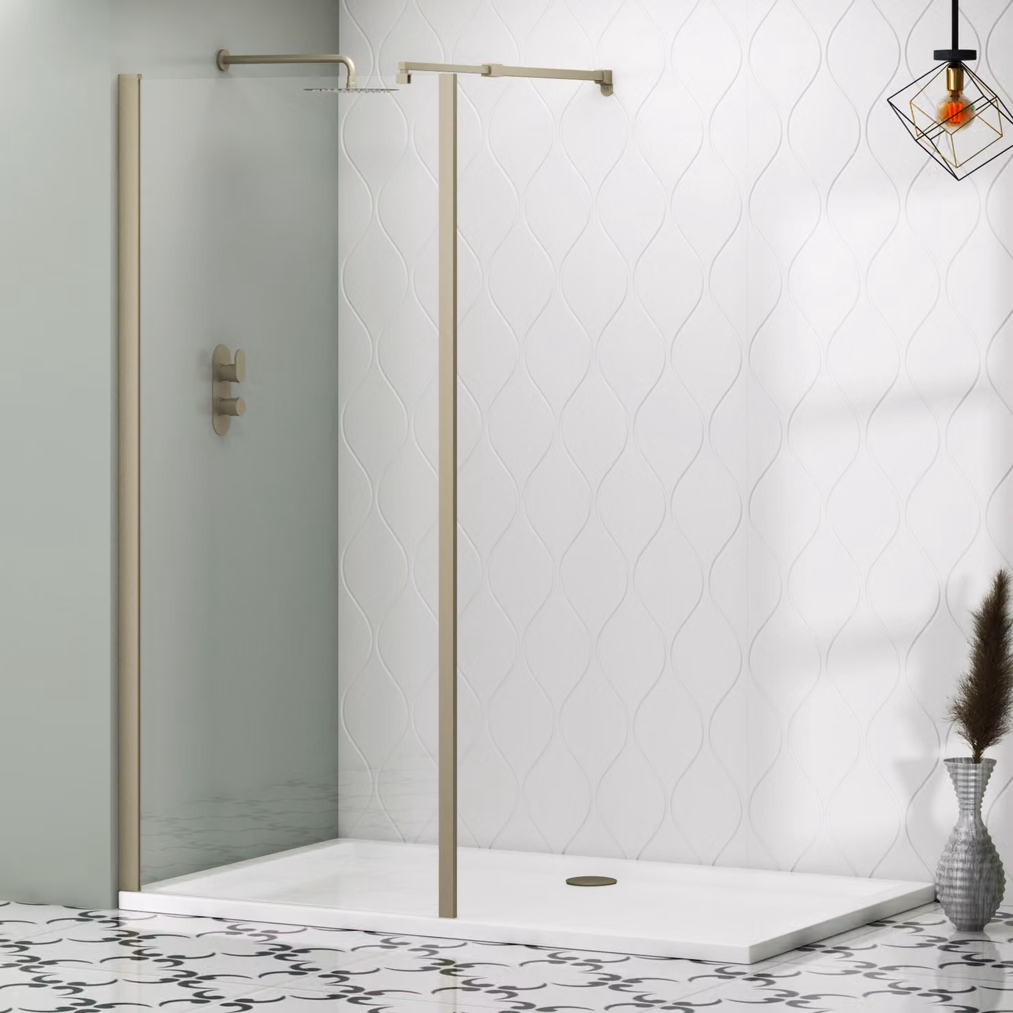 Royal Bathrooms Marbella Walk In Wet Room Shower Screen with Outer Frame, Brushed Nickel, Clear 8mm Easy Clean Glass, W: 30 cm, H: 185 cm, D: 30 cm