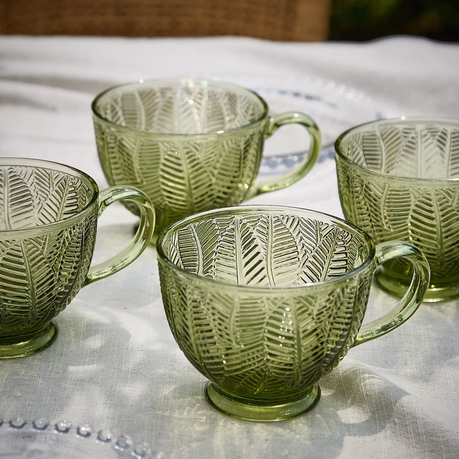 Dibor Set of 2 Floral Green Glass Afternoon Tea Cups – 4