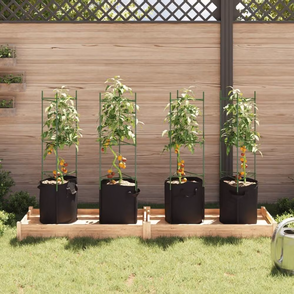 Berkfield Home Green Tomato Cages with Plant Bags, 4 Piece Steel and PP Obelisk Support Set, Height: 116 cm – 3