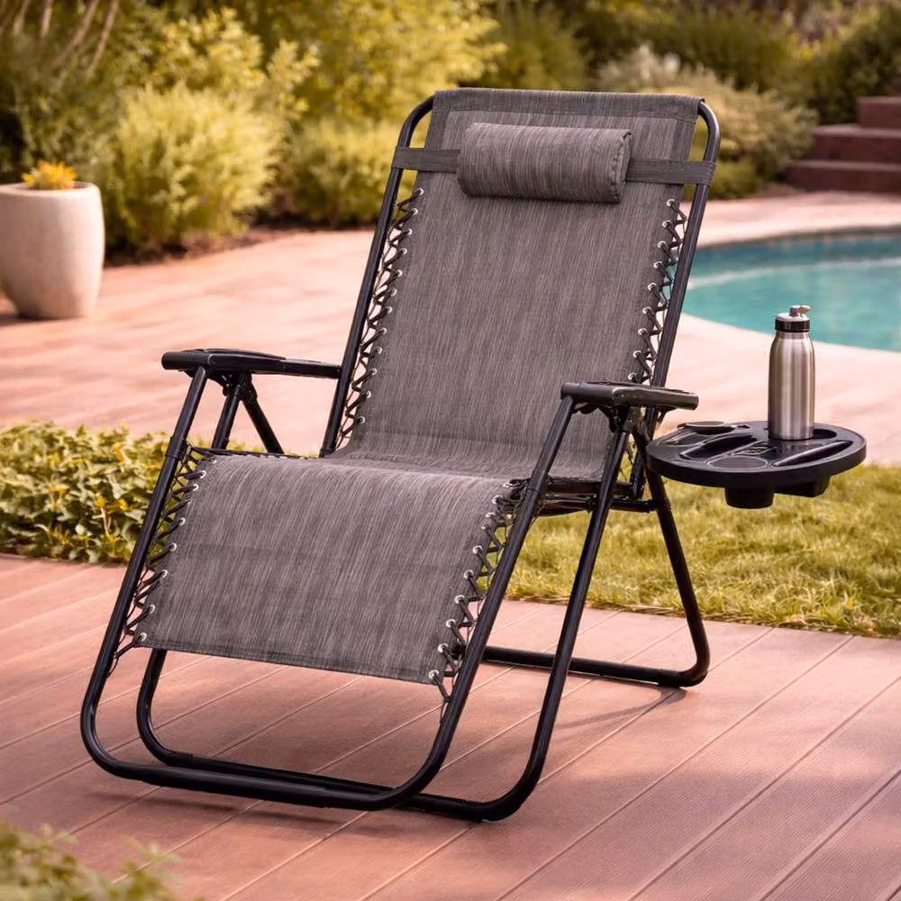 Royalford Pack of 2 Zero Gravity Sun Lounger Recliners in Grey with Powder Coated Steel Frame and Adjustable Headrest – 2
