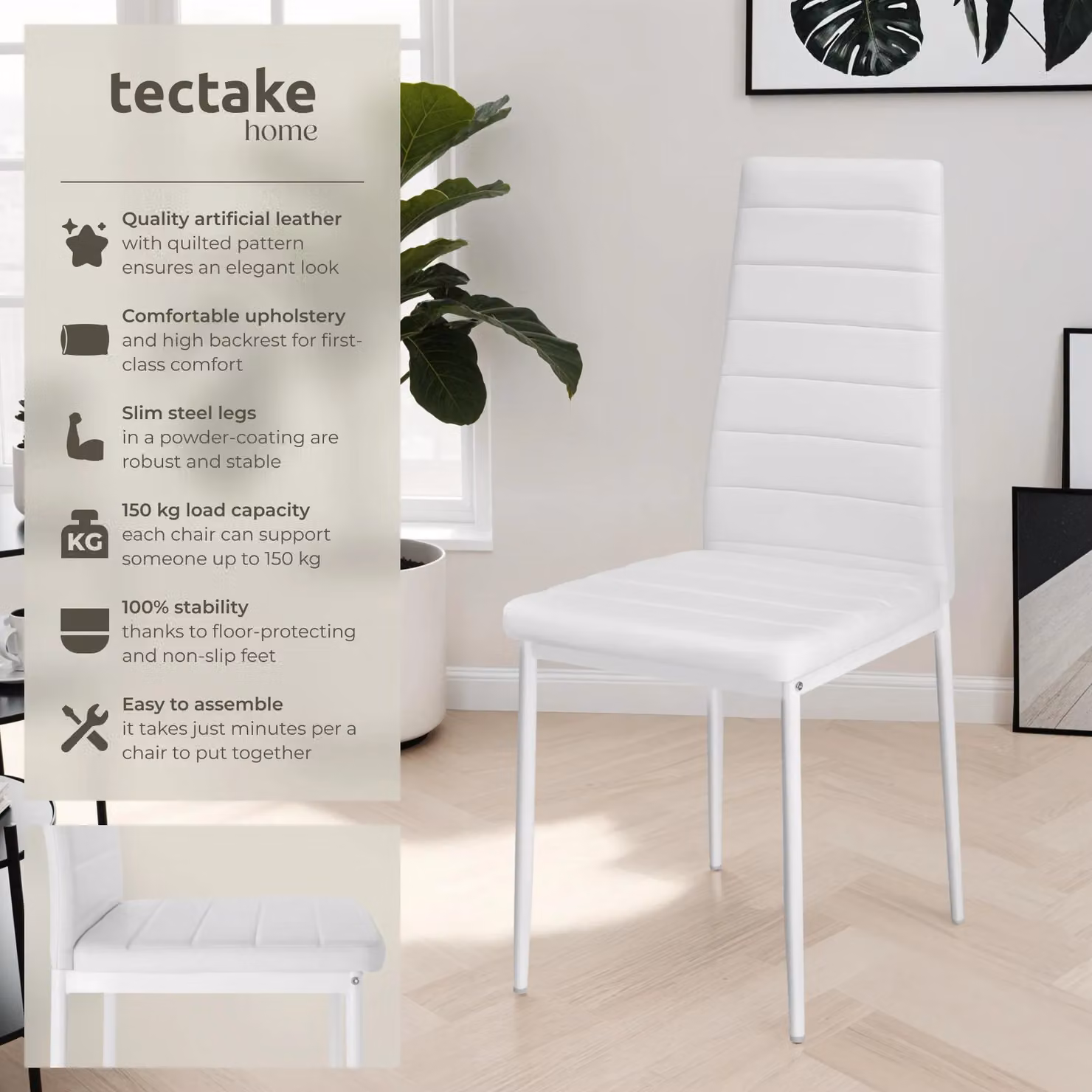 tectake Thomas Set of 4 Modern Dining Chairs in White Synthetic Leather – 2
