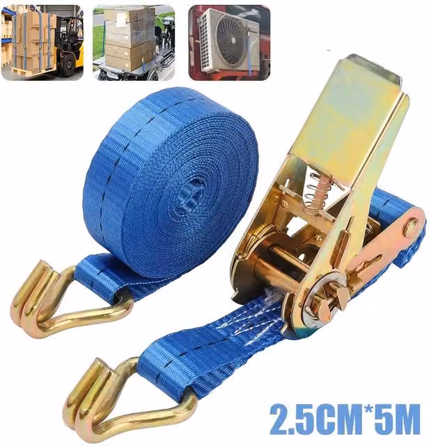 NESTLUNE Blue Ratchet Tie Down Straps with Claw Lorry Hook, 25mm Width and 5m Length, 800kg Capacity – 1