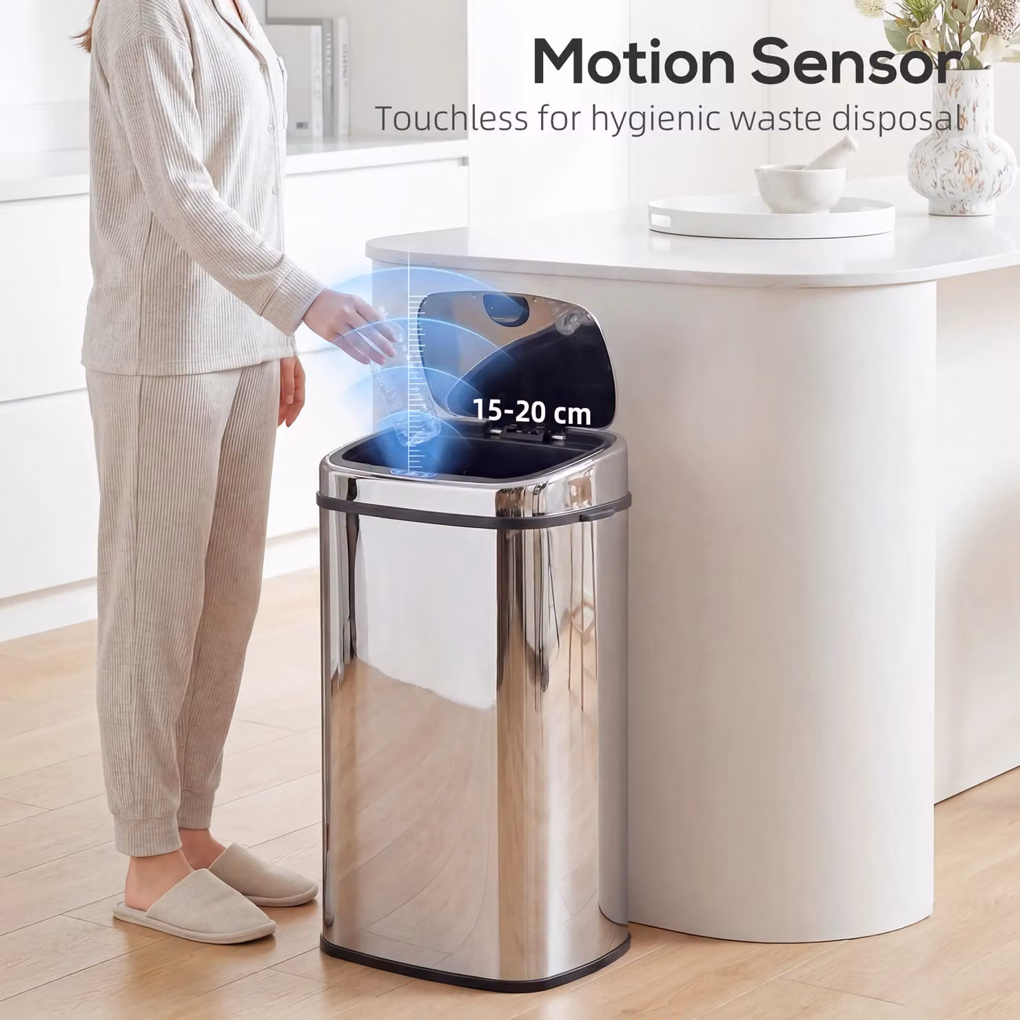 HOMCOM 68L Automatic Sensor Kitchen Waste Bin in Silver – 3