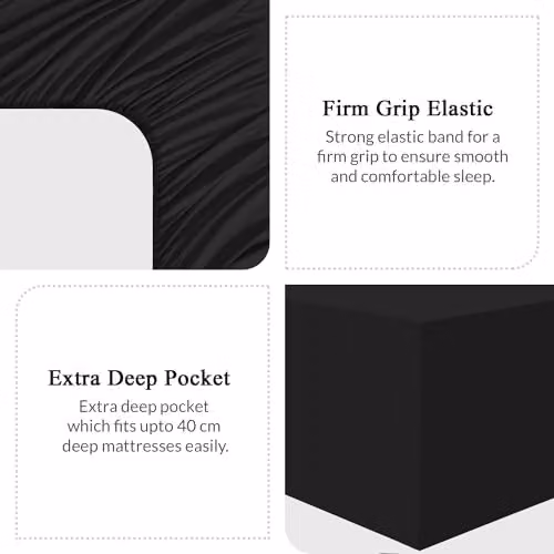 Pamposh Double Extra Deep Pocket Fitted Sheet in Black, 140 x 200 cm with 40 cm Depth, Premium Brushed Microfibre – 6