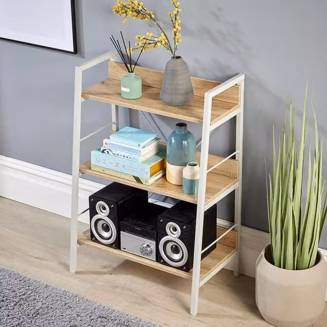 Home Source Urban 3 Tier Low Ladder Bookcase Shelving Unit in Light Oak