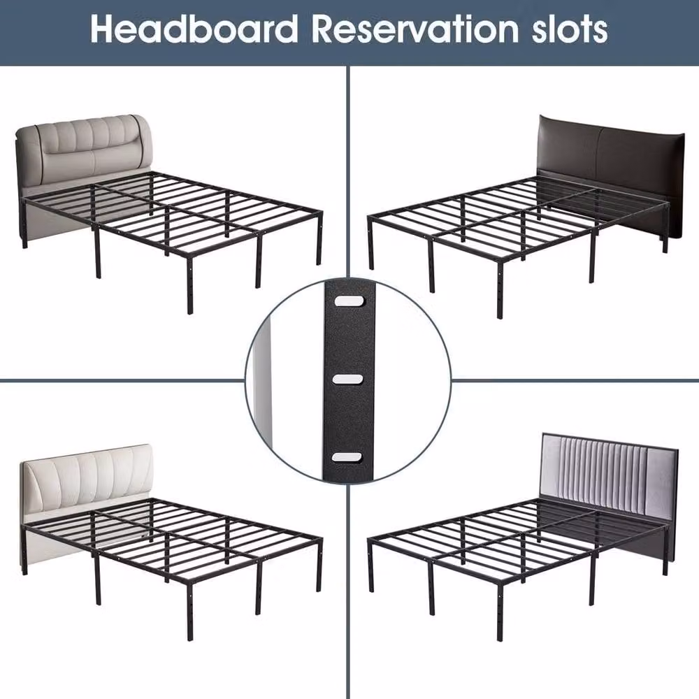 KORVIXA Black Metal King Bed Frame Mattress Foundation with Flat Fixed Slats – 3