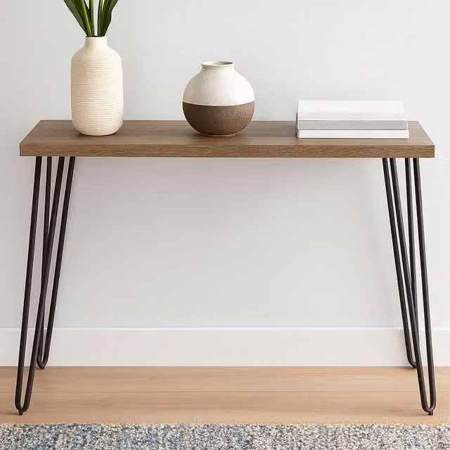 Orsina Borough Console Table in Natural Wood with Black Hairpin Legs, W/D/H: 120 x 40 x 75 cm
