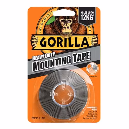 Gorilla Heavy Duty Double Sided Waterproof Mounting Tape, Black, 1.5 m