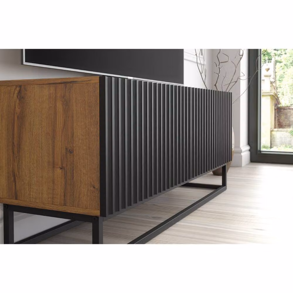 Mex Furniture LTD Ripple TV Unit in Oak and Black with Fluted Doors, W: 100 cm, D: 35 cm, H: 45 cm – 2