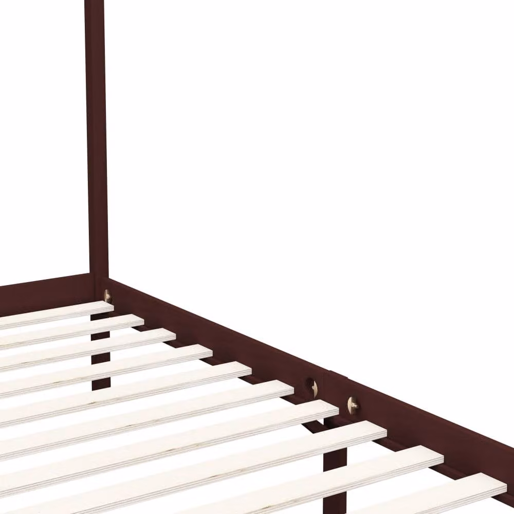 Berkfield Home Canopy Bed Frame in Dark Brown Solid Pine Wood, W: 90 cm, L: 200 cm – 2