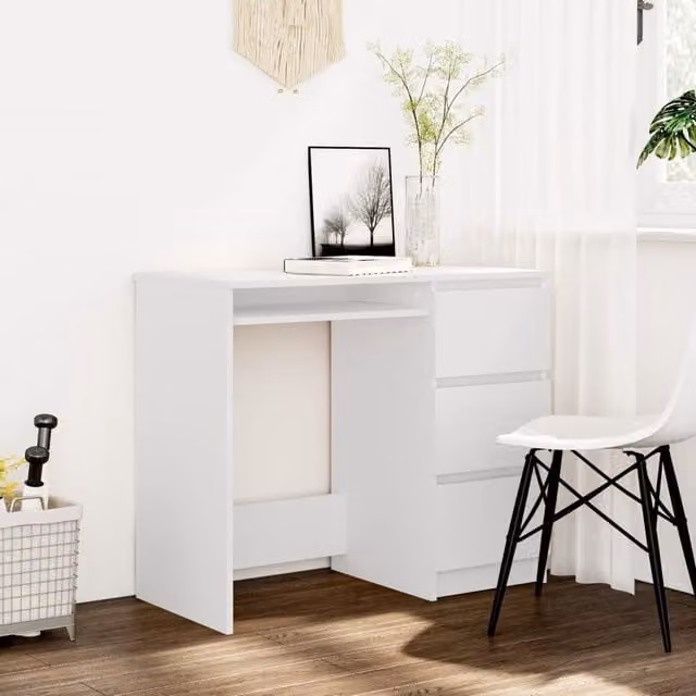 Berkfield Home White Modern Writing Desk in Engineered Wood W/D/H: 90 x 45 x 76 cm