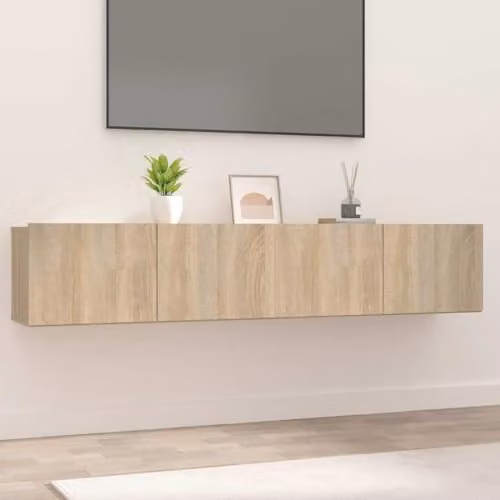 vidaXL Set of 2 Modern Wall-Mounted Media Storage Units with Drop-Down Doors in Oak Colour, W/D/H: 80 x 30 x 30 cm – 2