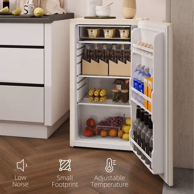 HOMCOM 91 Litre Lockable Under Counter Freestanding Fridge in Beige