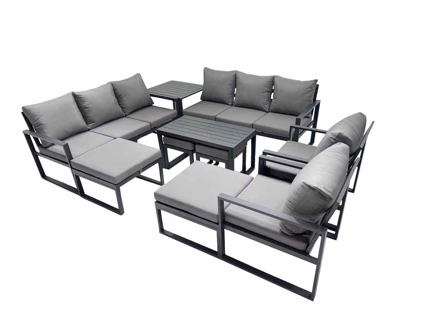 Fimous Modern Powder Coated Aluminium Outdoor Furniture Set in Dark Grey with 3 Seater Sofa, Coffee Table and 4 Matching Ottomans – 2