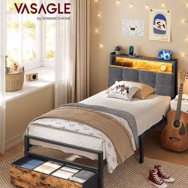 VASAGLE Brown Fabric Underbed Storage Drawer with MDF Front and Handles