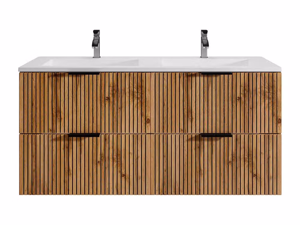 Vente-unique Ribbed Suspended Bathroom Cabinet with Inset Basin in Black and Light Natural, W/D/H: 120 x 50 x 57 cm – 2
