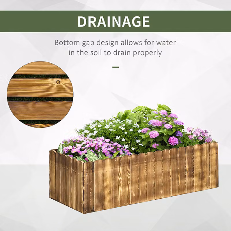 Outsunny Wooden Raised Bed Garden Planter, Brown, W: 100 cm, D: 40 cm, H: 30 cm – 5