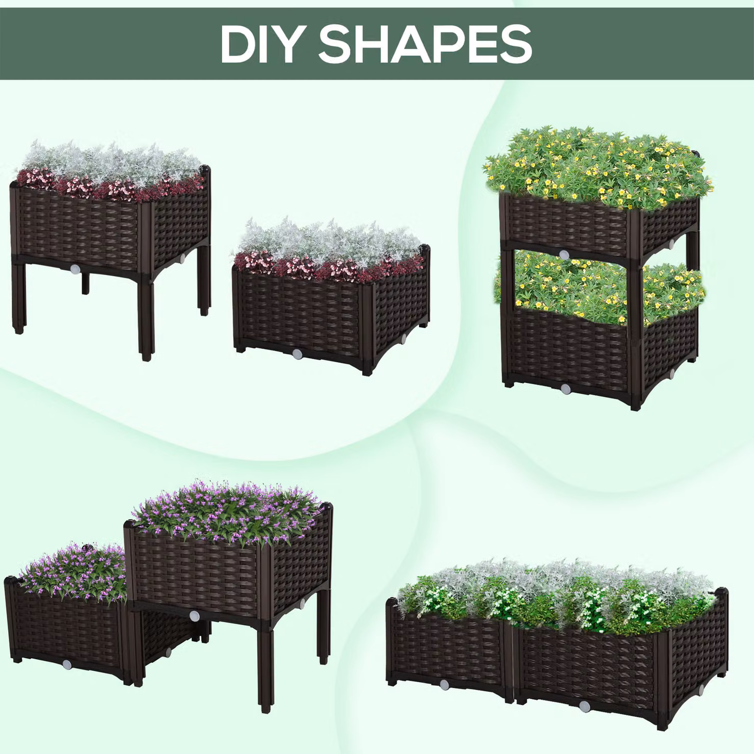 Outsunny Set of 2 Brown Raised Garden Bed Elevated Patio Planter Boxes for Vegetables and Flowers – 7