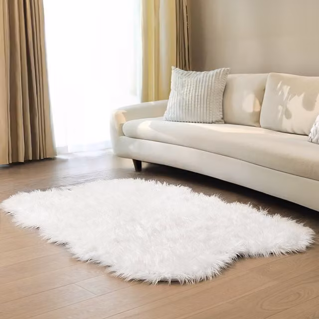 Lifeideas Irregular Shaped Shaggy Faux Fur Area Rug in White