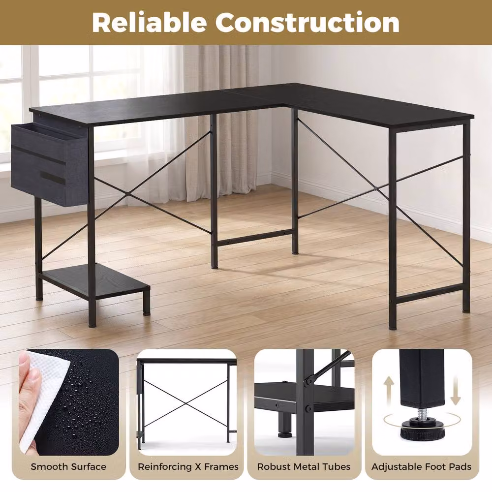 Gymax L-Shaped Reversible Corner Executive Computer Desk with CPU Stand in Black – 8