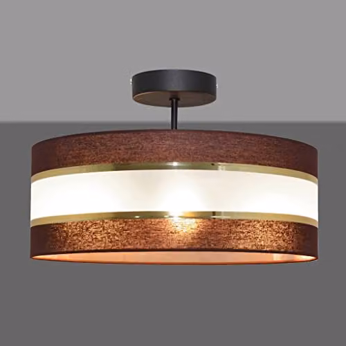 Netlighting Helam Helen Cylindrical Fabric Ceiling Light in Brown, Gold and Black, Diameter: 40 cm – 3