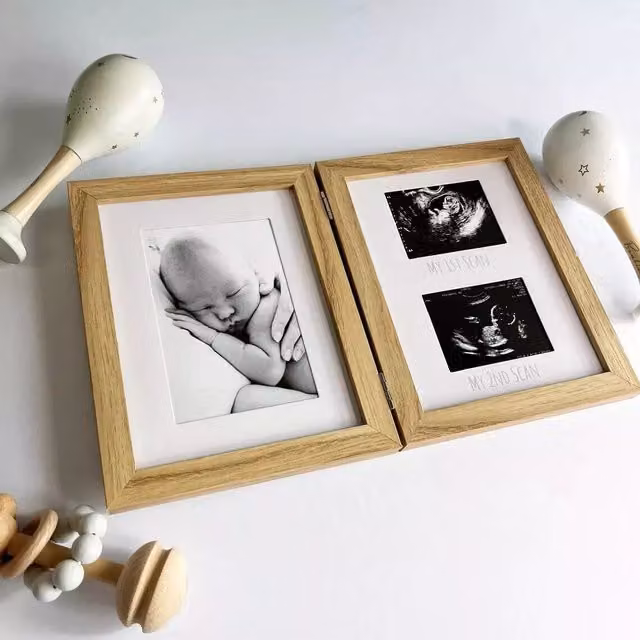 Marco Paul Newborn and Baby Scan Photo Frames in Natural Wood Beige and Brown