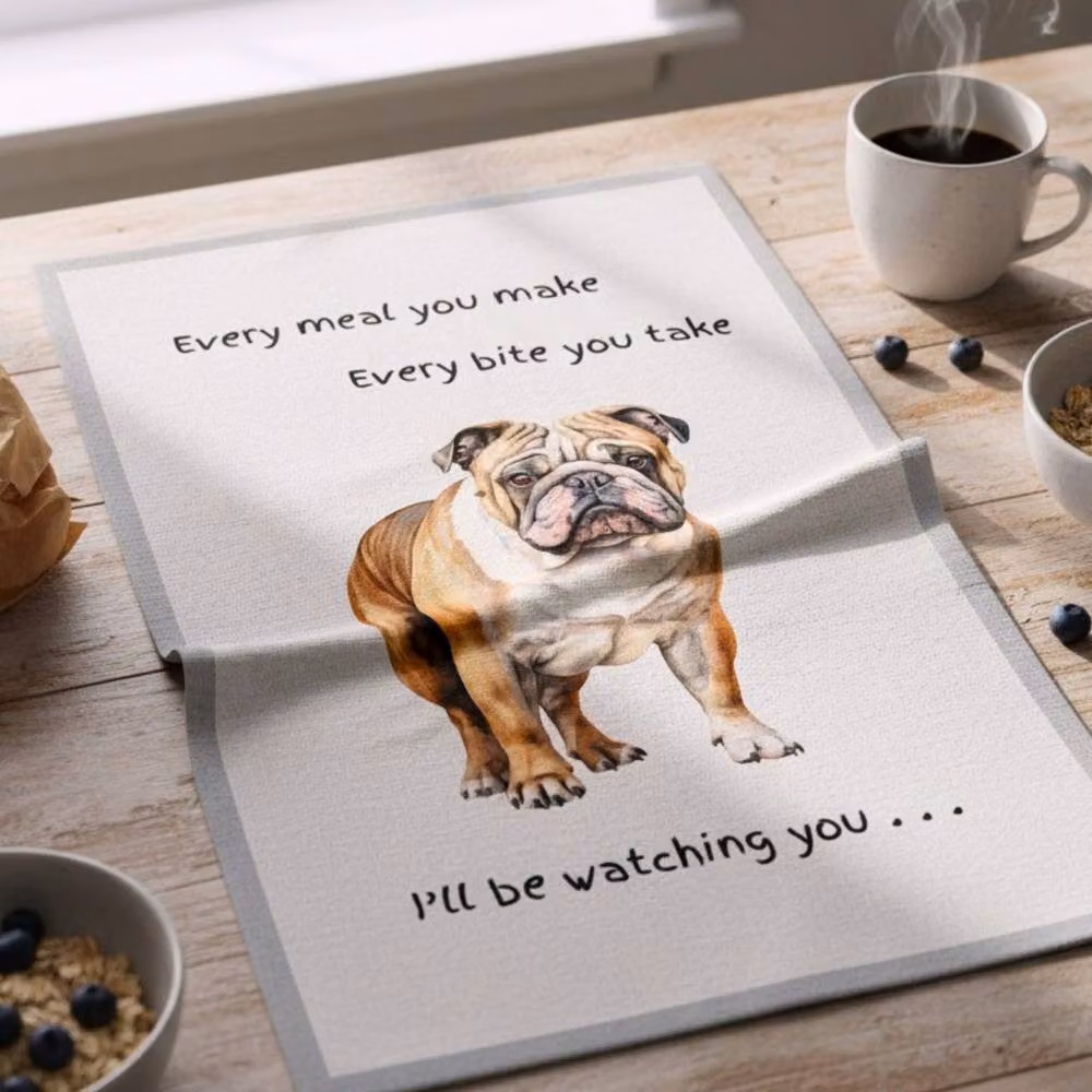 Animal Crackers English Bulldog Funny Wording Cotton Tea Towel, White and Grey, 66 cm – 2