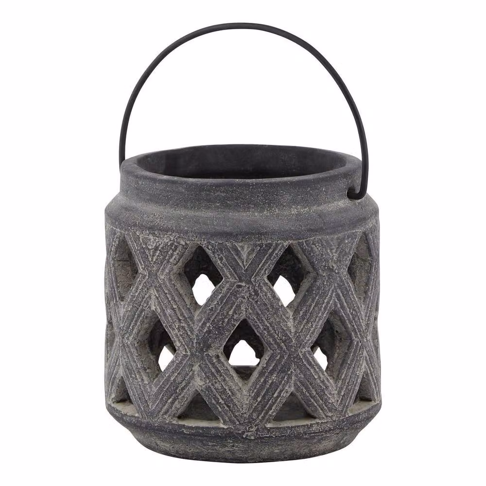 Hill Interiors Amalfi Lattice Moroccan Lantern in Grey – 2