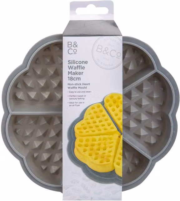 VFM Reusable Non-Stick Silicone Heart-Shaped Waffle Air Fryer Liner, Grey, Diameter: 18 cm – 1
