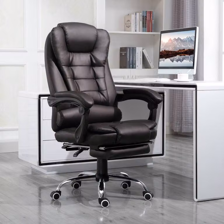 Rolipo Brown PU Leather Reclining Executive Office Chair with Footrest and Headrest