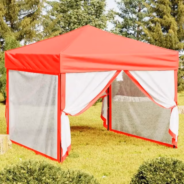 Berkfield Home Folding Party Tent with Sidewalls, Red and Silver, W/D/H: 300 x 300 x 300 cm – 1