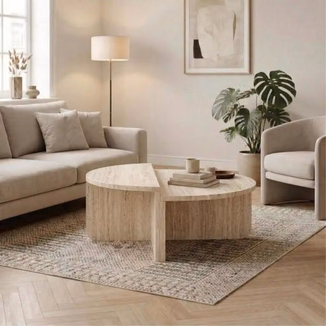 Decortie Aloeva D-Shape Modular Coffee Table Set of 2 in Beige – 1